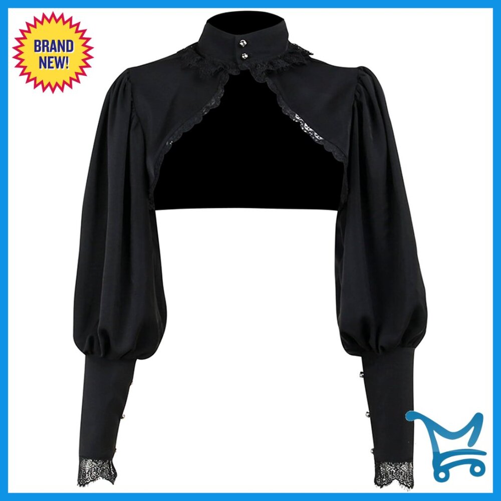 Gothic Bell Sleeve Mesh Shrug Crop Top Medium Polyester Spandex